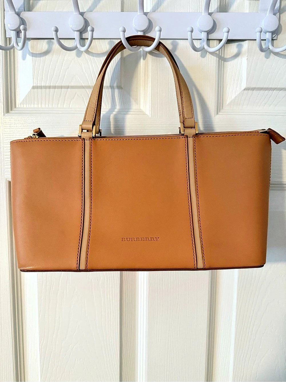 Vintage Burberry Leather Tote Bag in Brown & Beige Like New